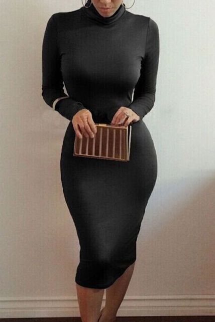  Turtleneck Midi Bodycon Dress.